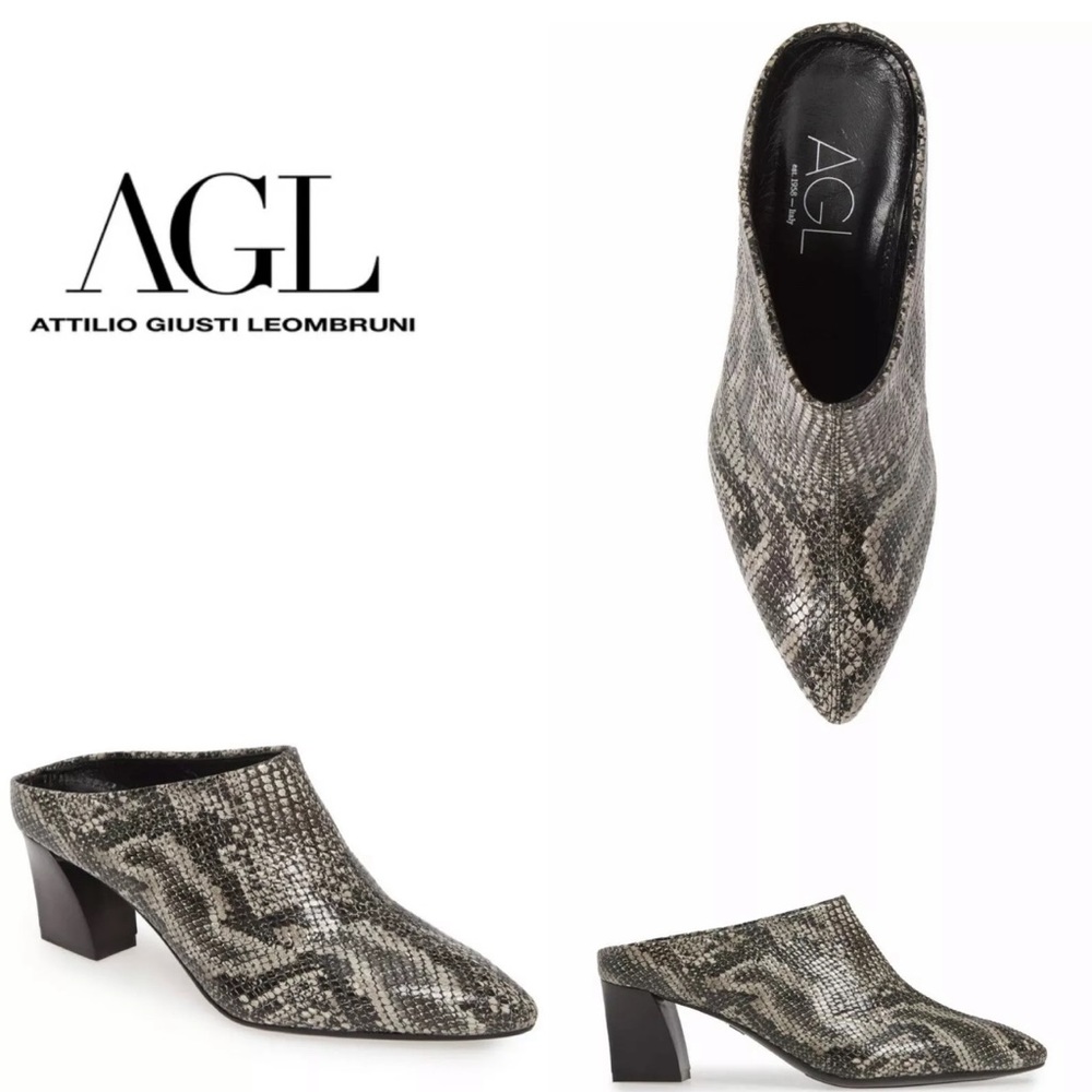 AGL POINTY TOE MULES GRISU SNAKE PRINT